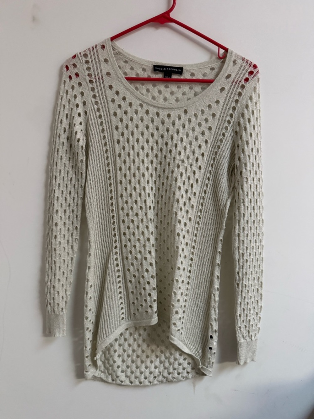 Rock & Republic Cream Open-Knit Scoop Neck Sweater